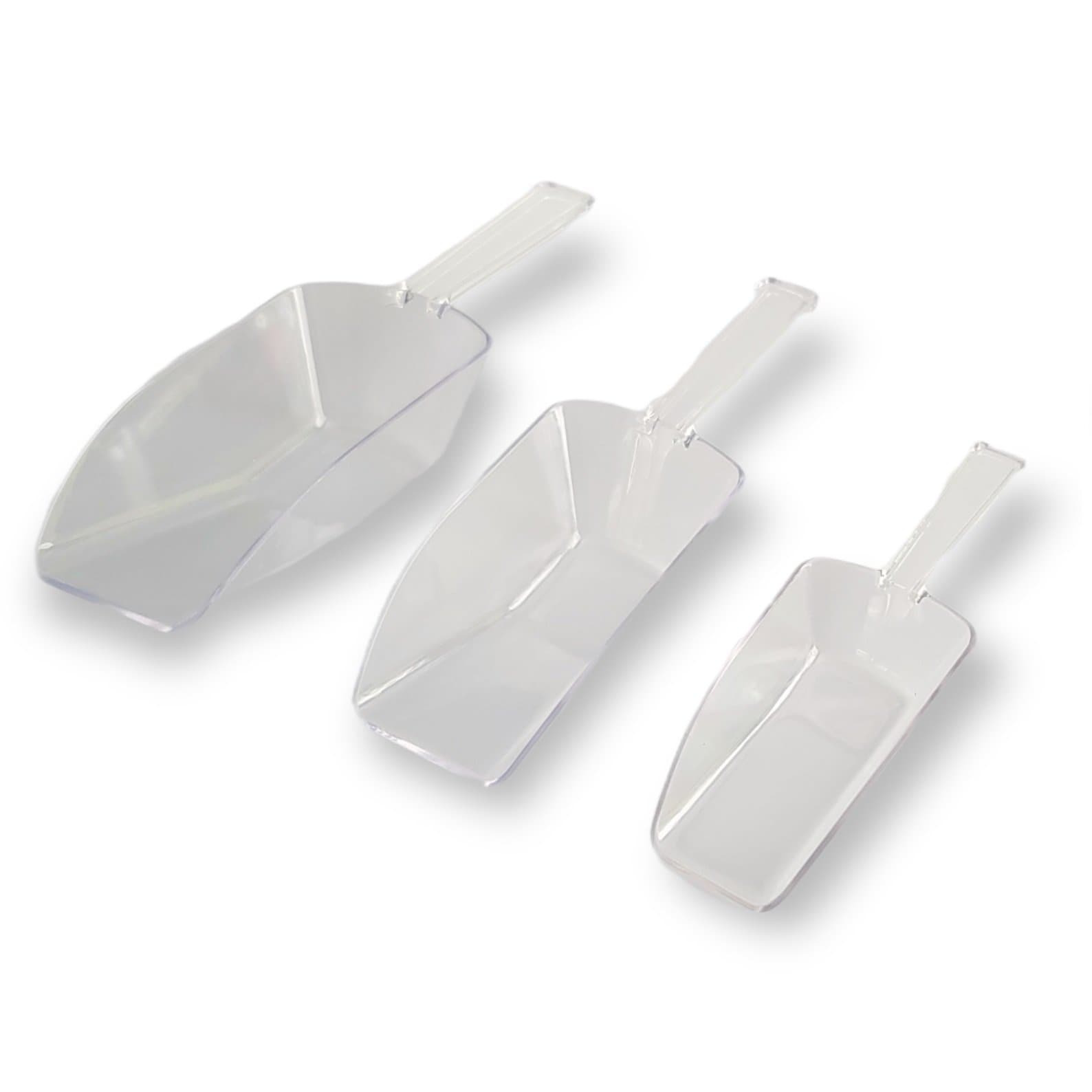 3 Piece Nesting Clear Plastic Kitchen Scoop Set Perfect For Cereal Oatmeal Coffee Sugar Powder