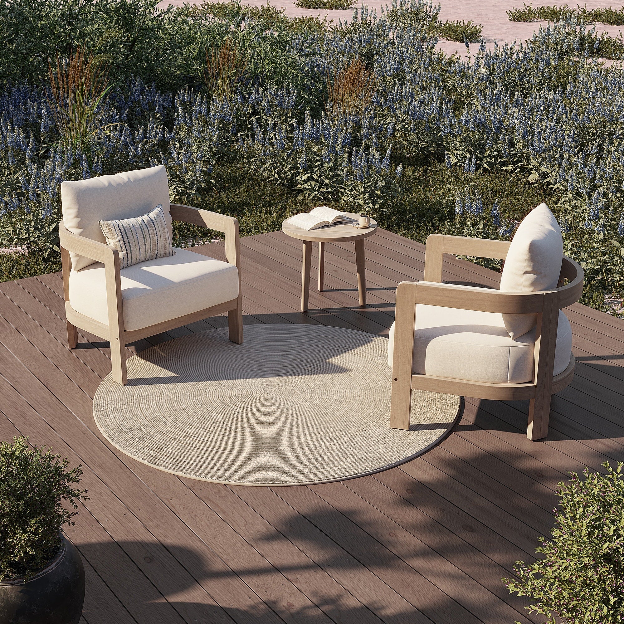 3 Piece Outdoor Arm Chair Conversation Set Solid Acacia Wood With Coffee Table