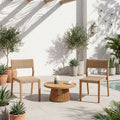 3 Piece Outdoor Bistro Set Acacia Wood Conversation Set Twisted Wicker Weave Stackable Armless Chair Round Coffee Table