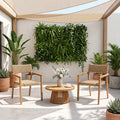 3 Piece Outdoor Bistro Set Acacia Wood Conversation Set Wicker Weave Stackable Arm Chair And Round Coffee Table