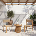 3 Piece Outdoor Bistro Set Acacia Wood Conversation Set With Round Coffee Table Wicker Weave Stackable Armless Chair