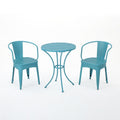 3 Piece Outdoor Bistro Set With 2 Stackable Chairs And Round Table Blue Stylish Patio Conversation Set