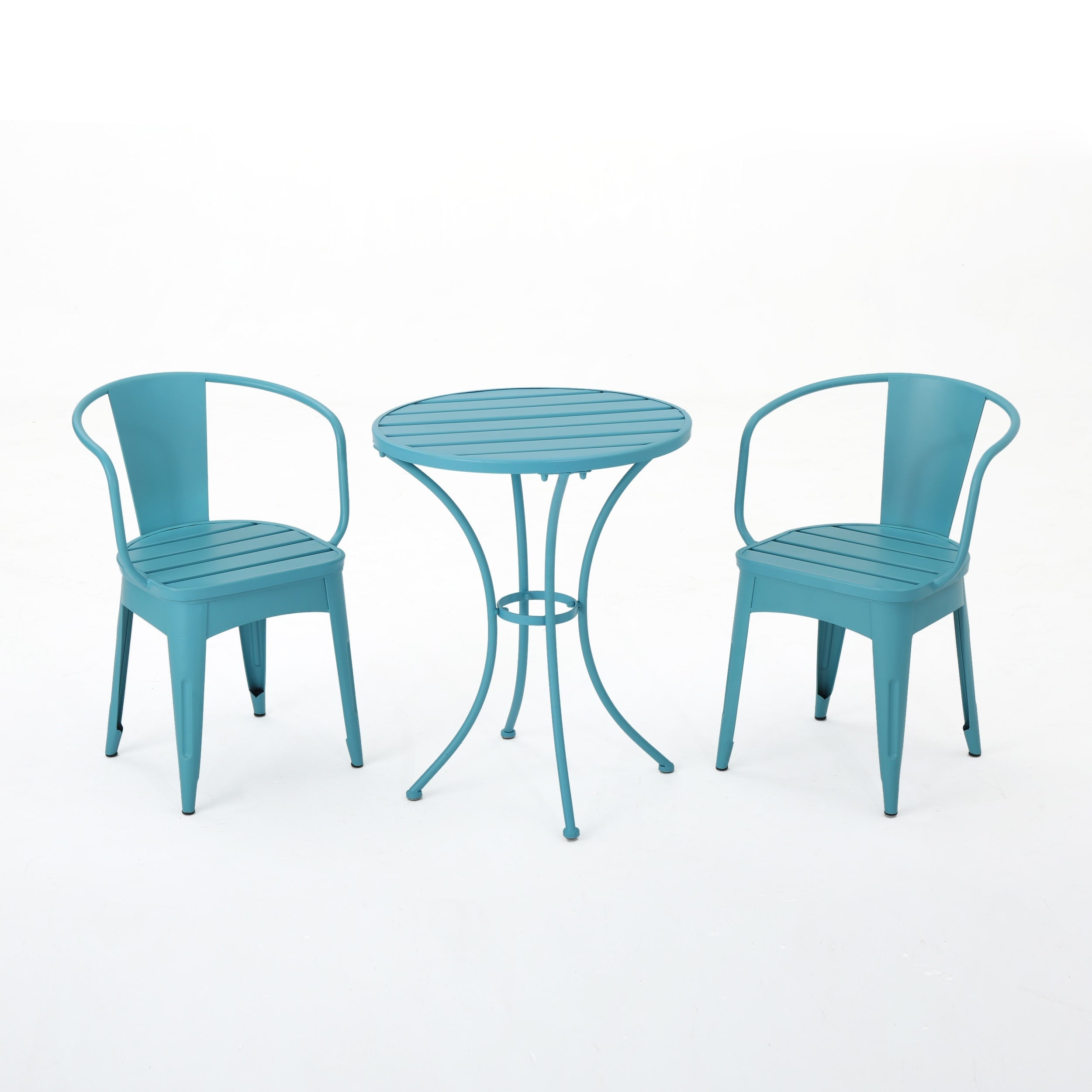 3 Piece Outdoor Bistro Set With 2 Stackable Chairs And Round Table Blue Stylish Patio Conversation Set