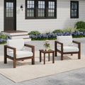 3 Piece Outdoor Patio Wood Chair Set With Side Table For Backyard
