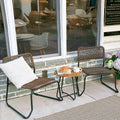 3 Piece Outdoor Wicker Bistro Set Rattan Furniture Set With Stackable Chairs And Side Table