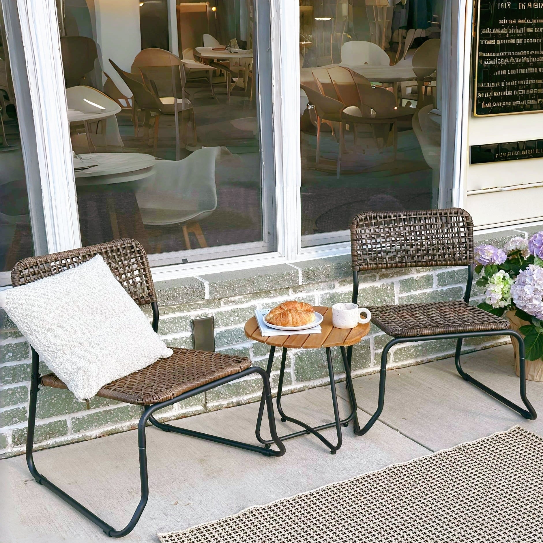3 Piece Outdoor Wicker Bistro Set Rattan Furniture Set With Stackable Chairs And Side Table
