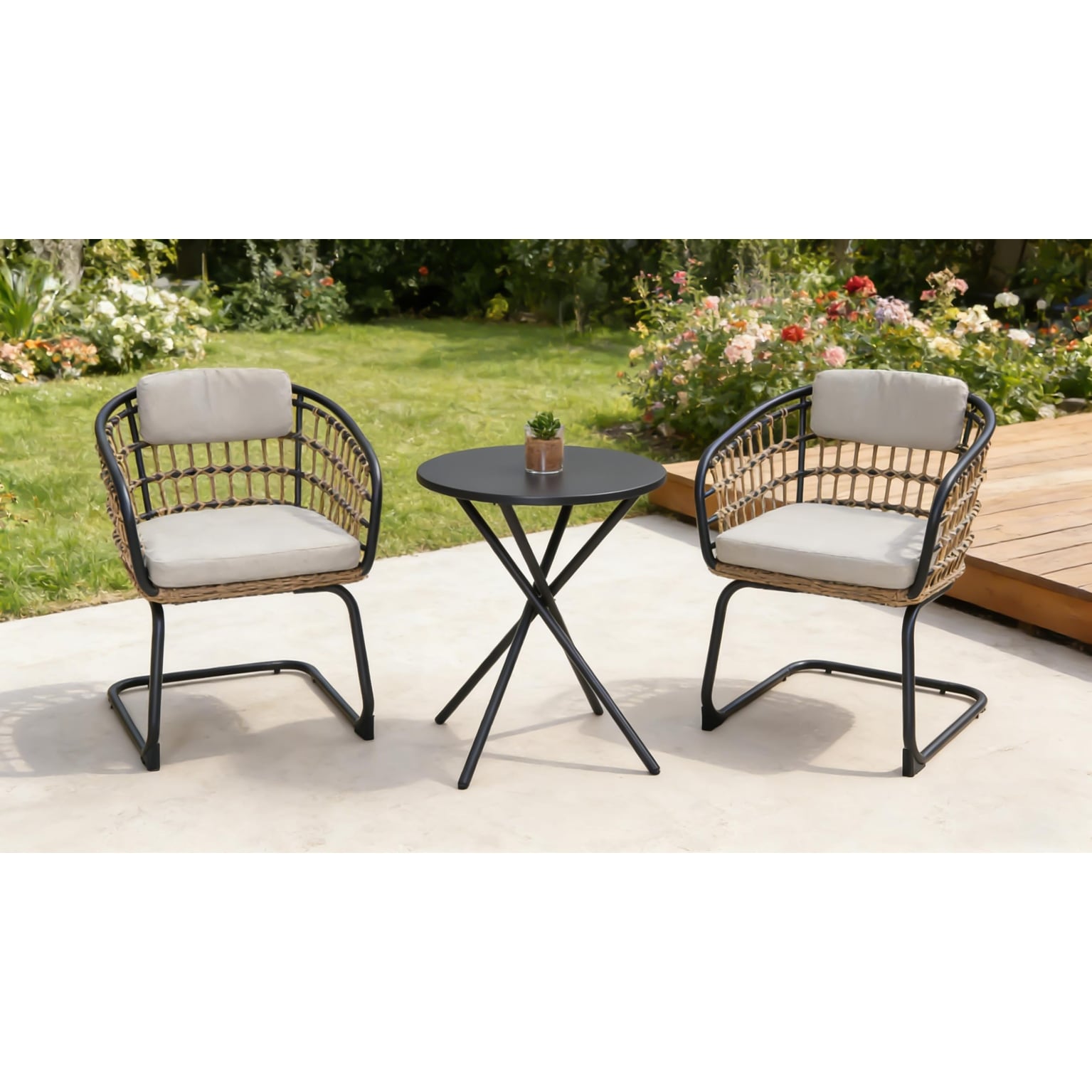 3 Piece Outdoor Wicker Bistro Set Weather Resistant Pe Rattan And Sturdy Iron Frame