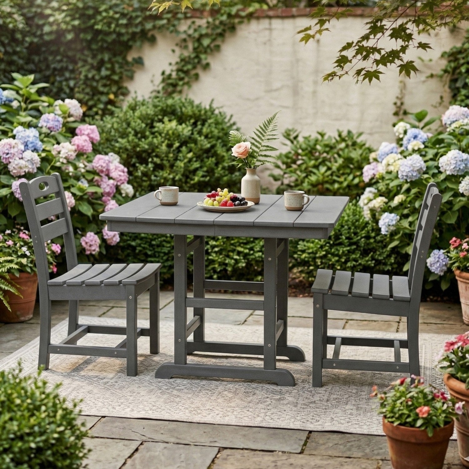3 Piece Patio Dining Set 37.8 Hdpe Square Table With 2 Chairs
