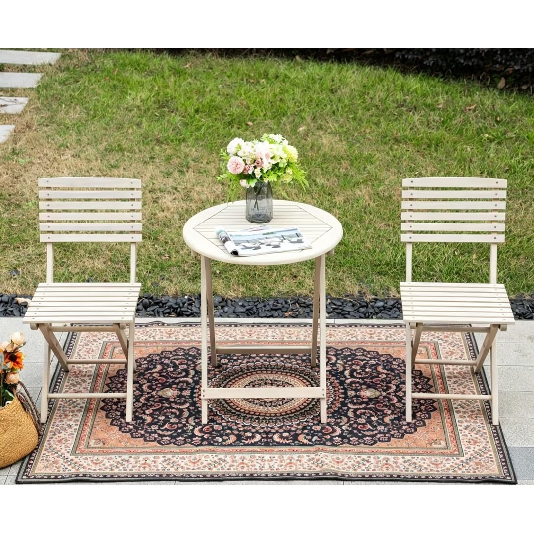 3 Piece Patio Dinning Set 23.62 Round Wood Table And Two Chairs