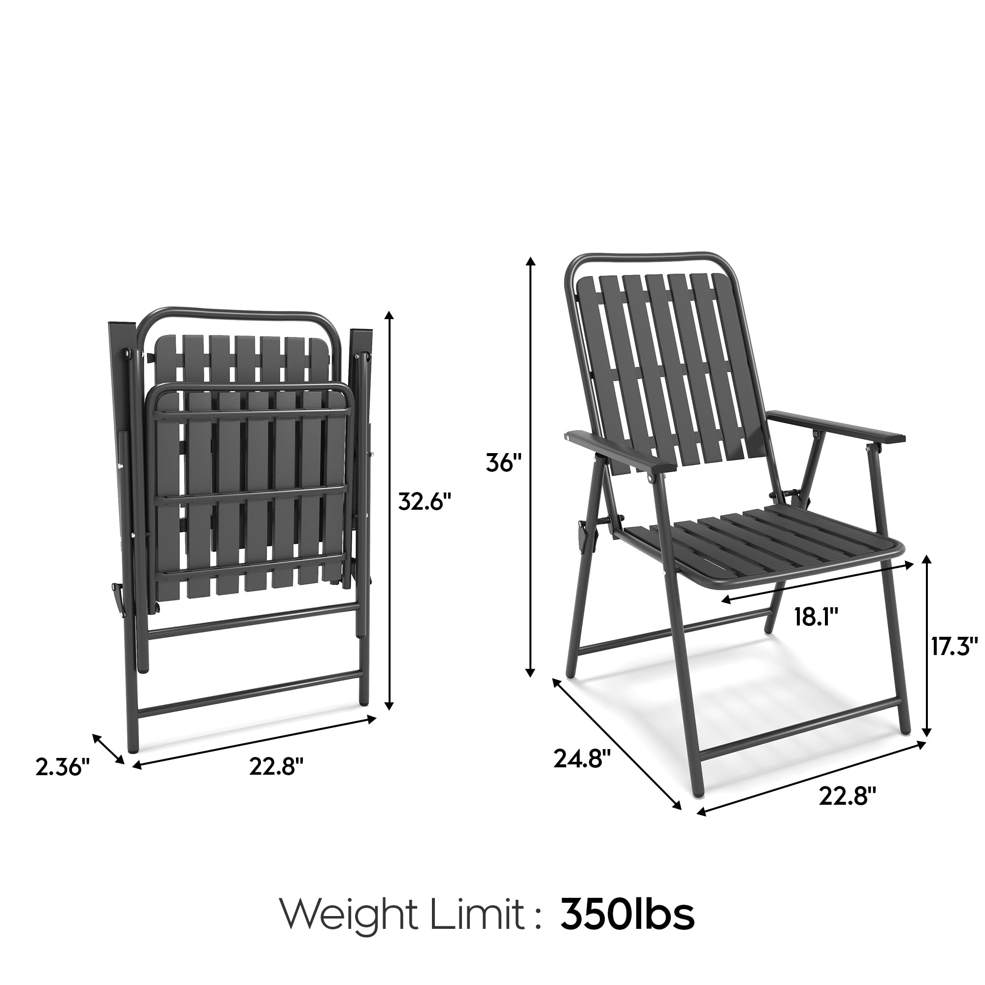 3 Piece Patio Furniture Set Foldable Powder Coated Metal Chair Tempered Glass Side Table 350Lb Capacity Weather Resistant