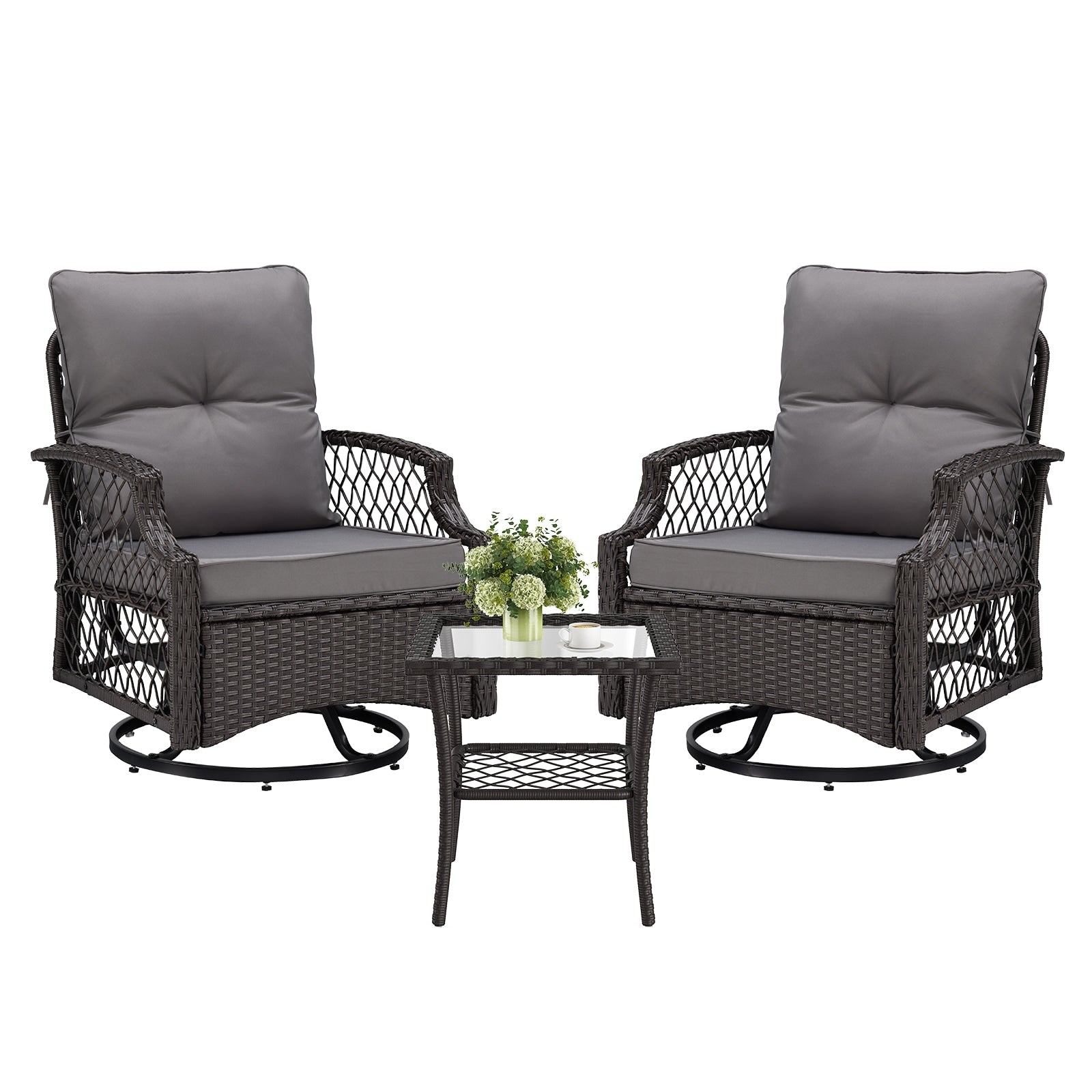 3 Piece Patio Furniture Set Patio Chairs X 2 With Cushions Side Table X 1 High Back All Weather Rattan Outdoor Furniture
