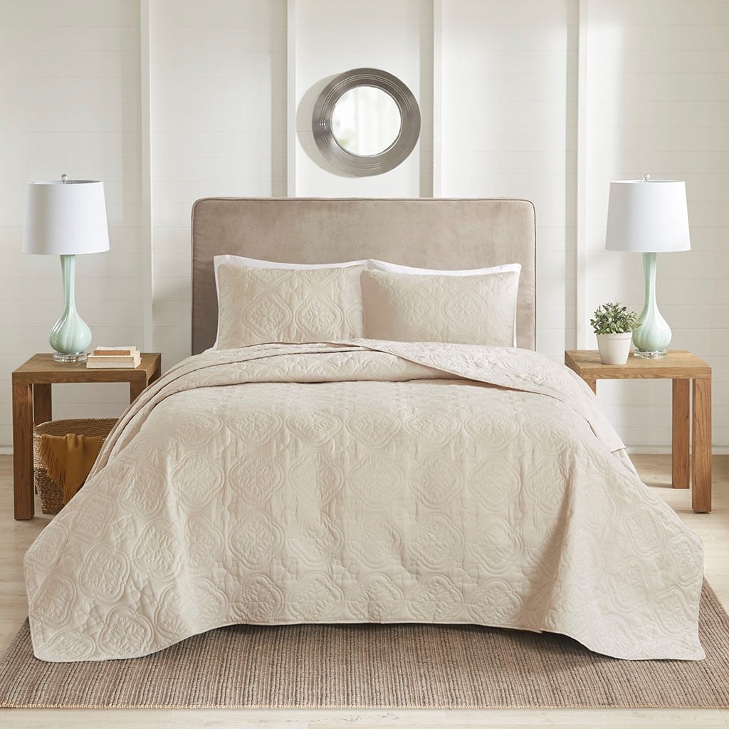 3 Piece Reversible Bedspread Set Cream King Cal King