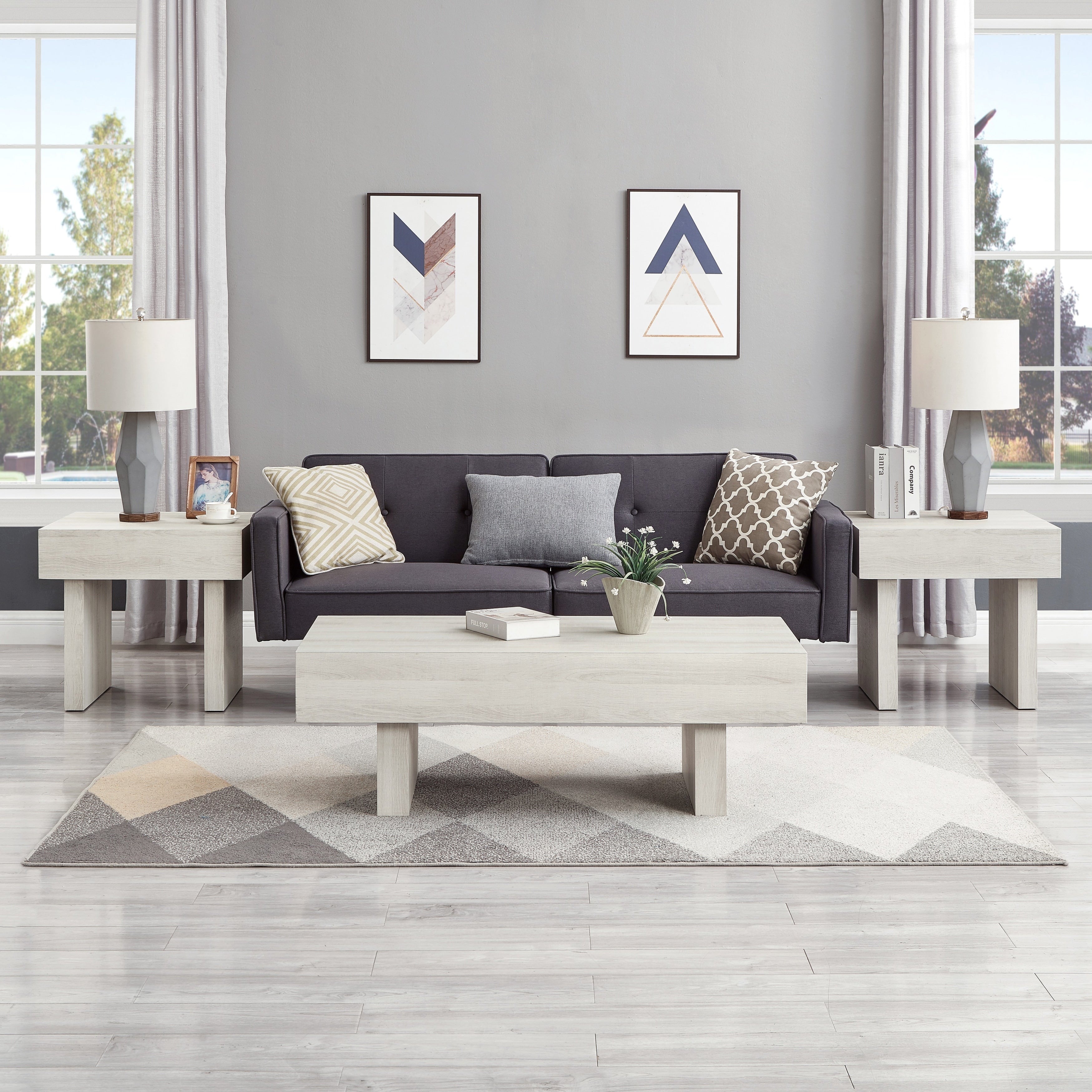 3 Piece Set Modern Accent Coffee Table With Two End Tables