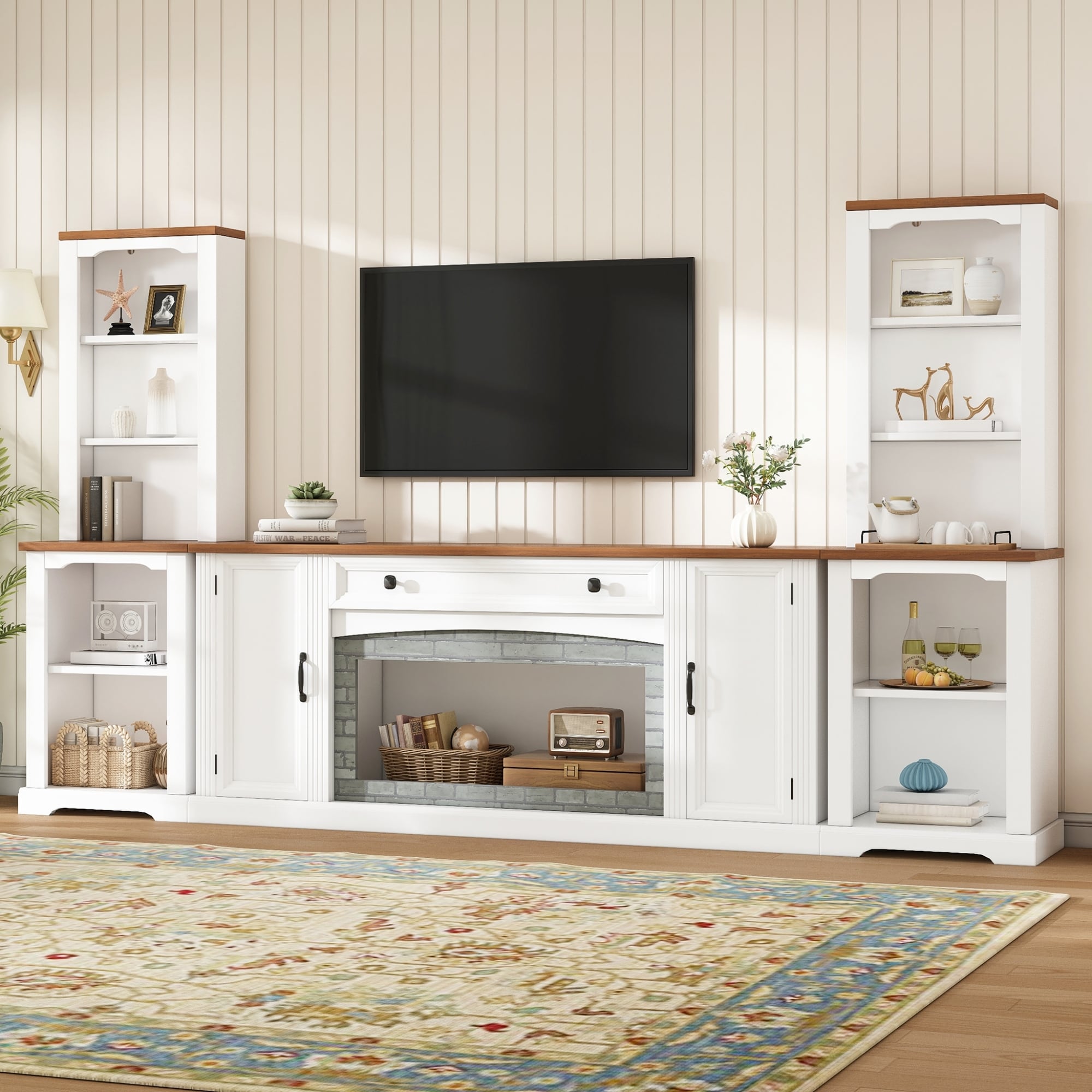 3 Piece Tv Stand Set For Tvs Up To 70 Media Console Entertainment Center With Bookshelves Drawer And Adjustable Shelves