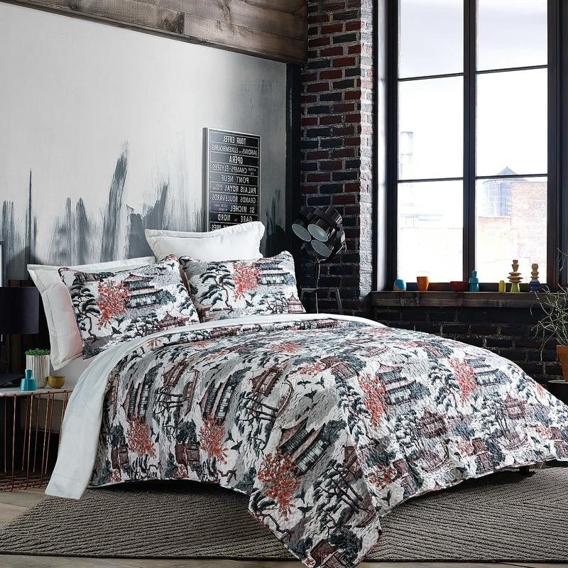 3 Piece Vintage Tokyo Motif Quilt Set