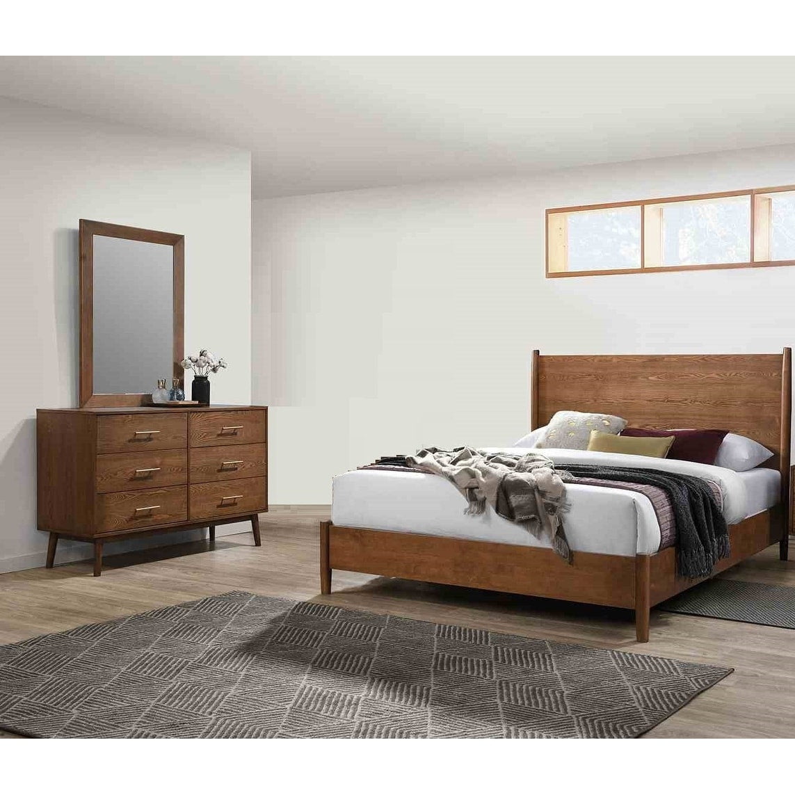 3 Piece Walnut Finish Classic Bedroom Furniture Set