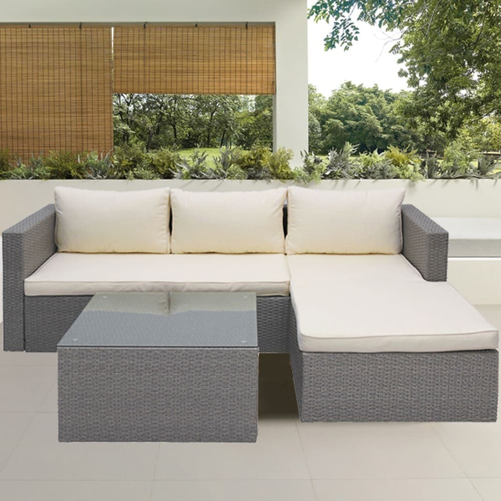 3 Piece Wicker Sectional Conversation Set With Cushions Grey