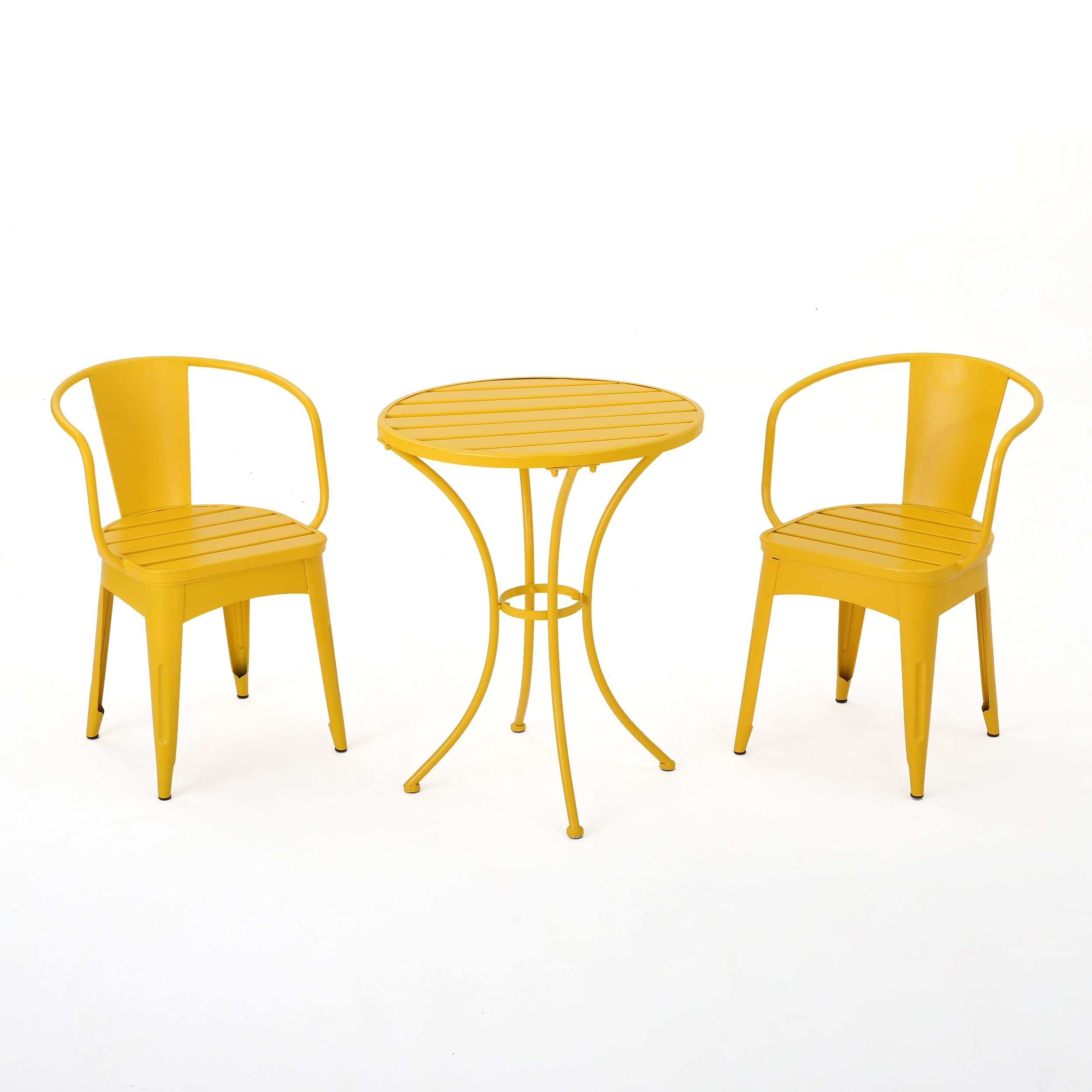 3 Piece Yellow Outdoor Bistro Set With 2 Stackable Chairs And Round Table Stylish Patio Conversation Set