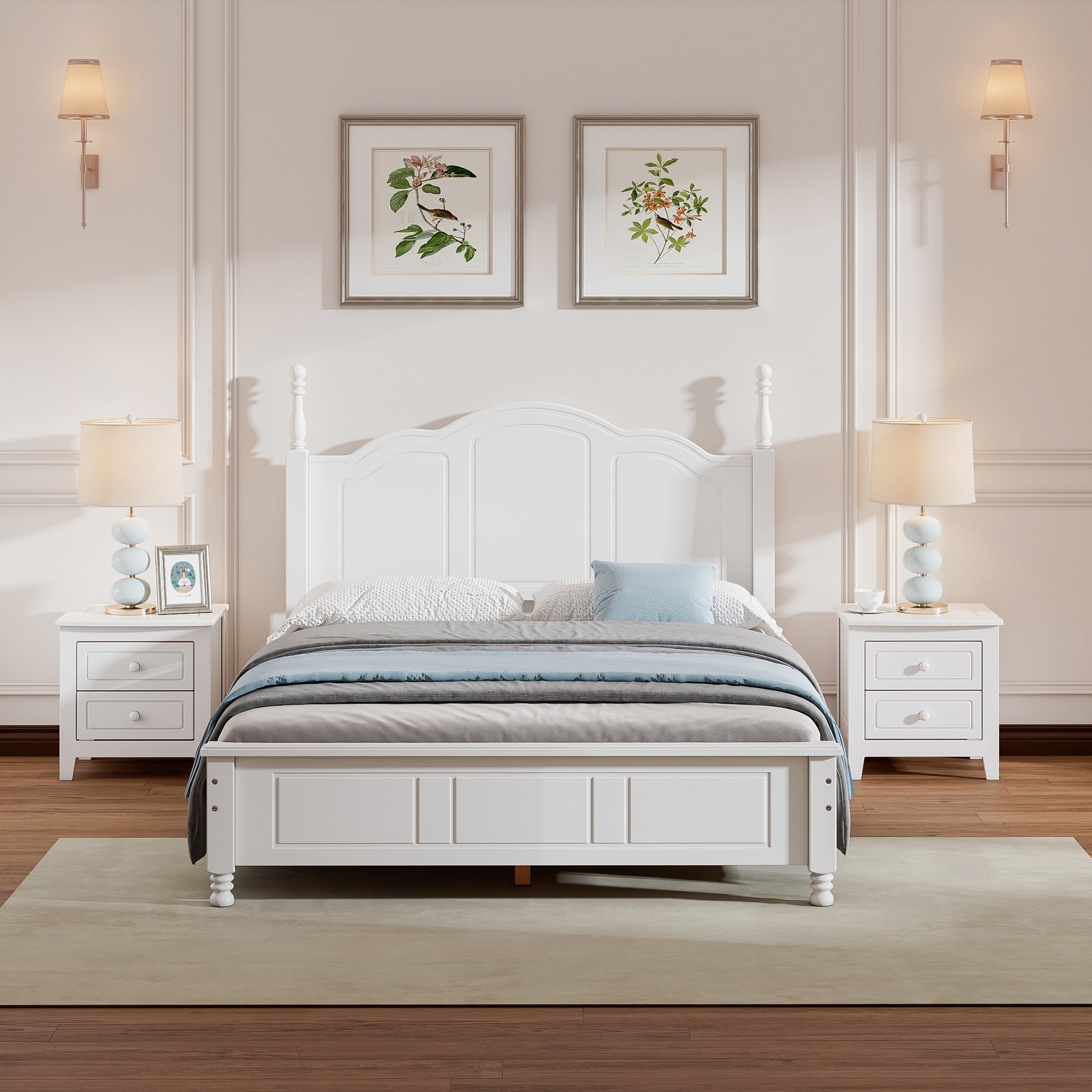 3 Pieces Bedroom Sets Rustic Platform Bed With 2 Nightstands