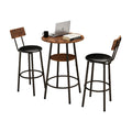 3 Pieces Round Bar Table And Chairs Set Small Dining Table For 2 With 2 Tier Storage 2 Pu Upholstered Bar Stools