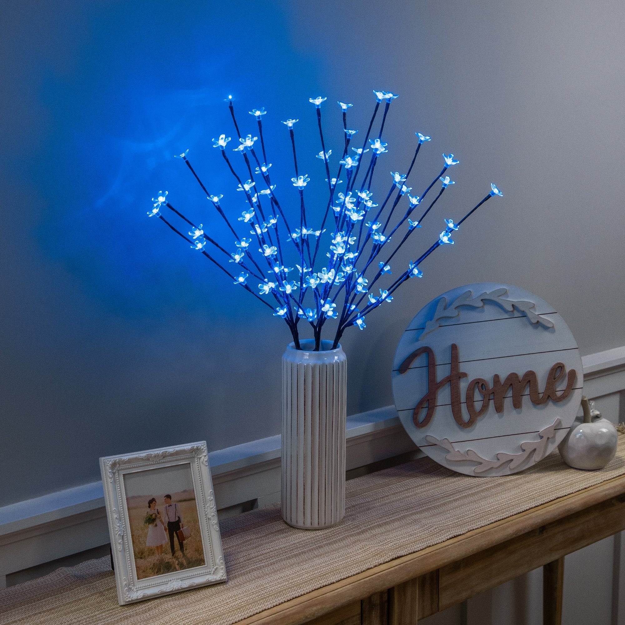 Set Of 3 Led Cherry Blossom Lighted Branch Outdoor Artificial Tree 2.5 Blue Lights N A