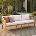 3 Seater Acacia Wood Patio Sofa With Beige Cushion Covers