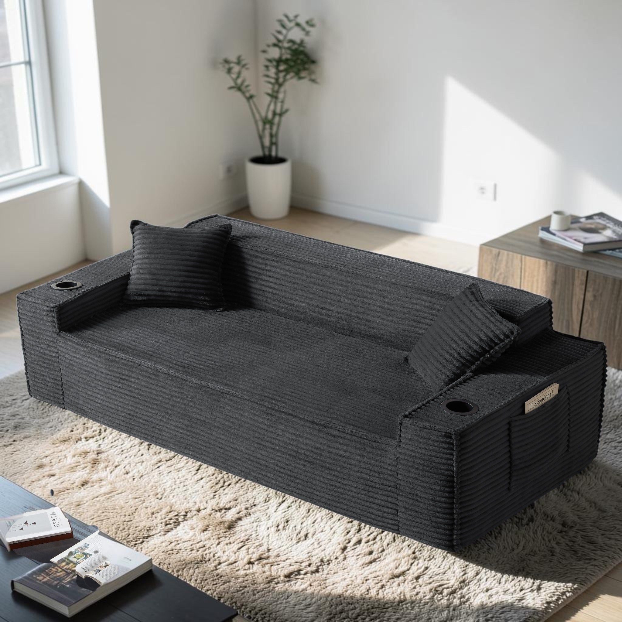 3 Seater Boneless Sofa Couch No Assembly Modern Corduroy Cloud Couch For Apartments And Offices