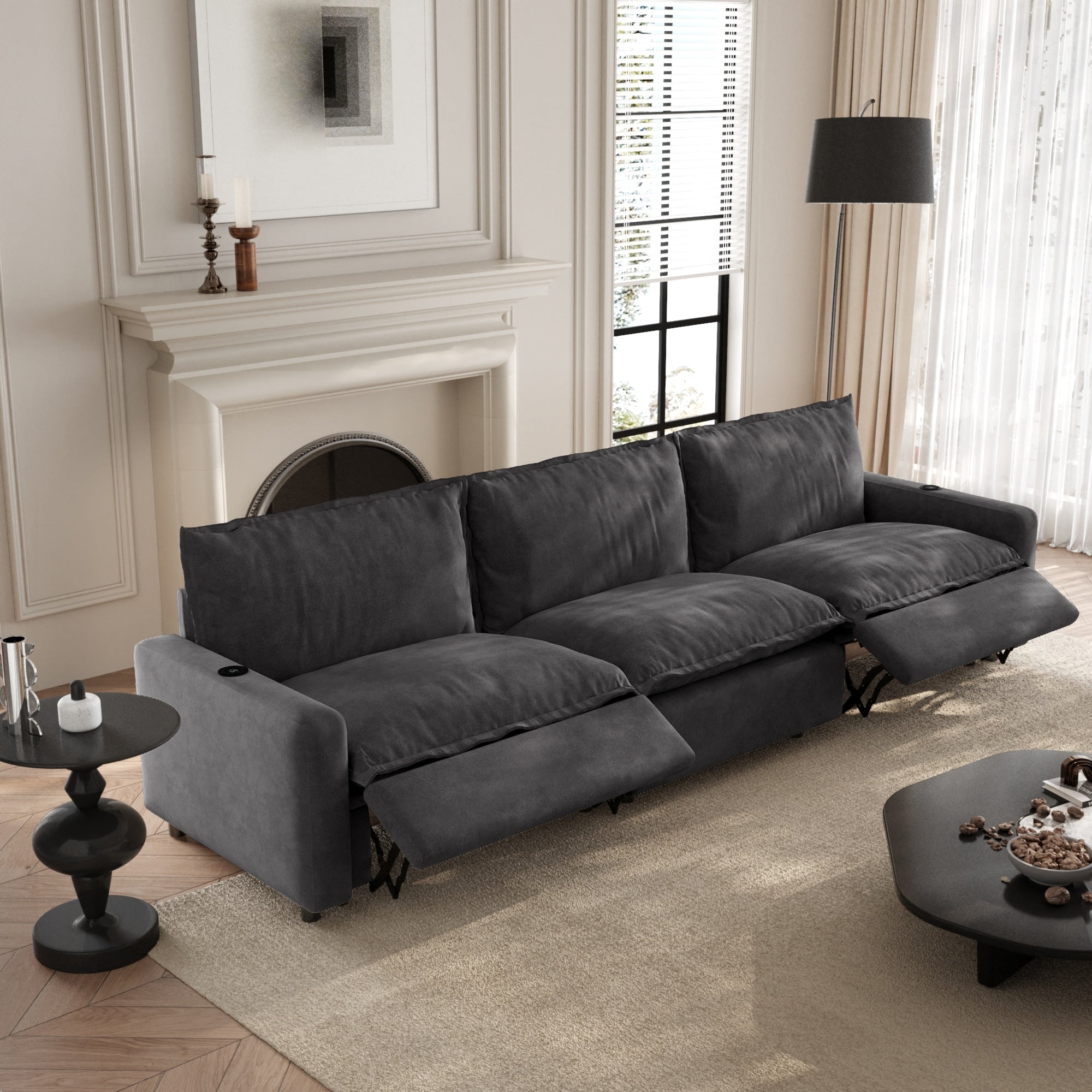 3 Seater Modern Power Recliner Sofa Modular Sectional Sofa With Double Power Recliner Cloud Couch