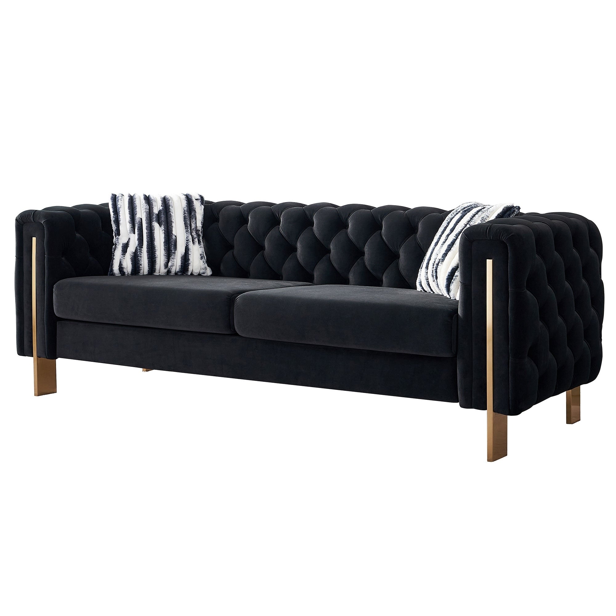 3 Seater Sofa Couch Sleeper Sofa Couch With Square Armrests Black Lounge Sofa Couch Settee Accent Couch