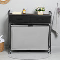 3 Section Laundry Sorter Rolling Hamper With 2 Drawers Pull Out Bags Lockable Wheels Wooden Tabletop For Bathroom