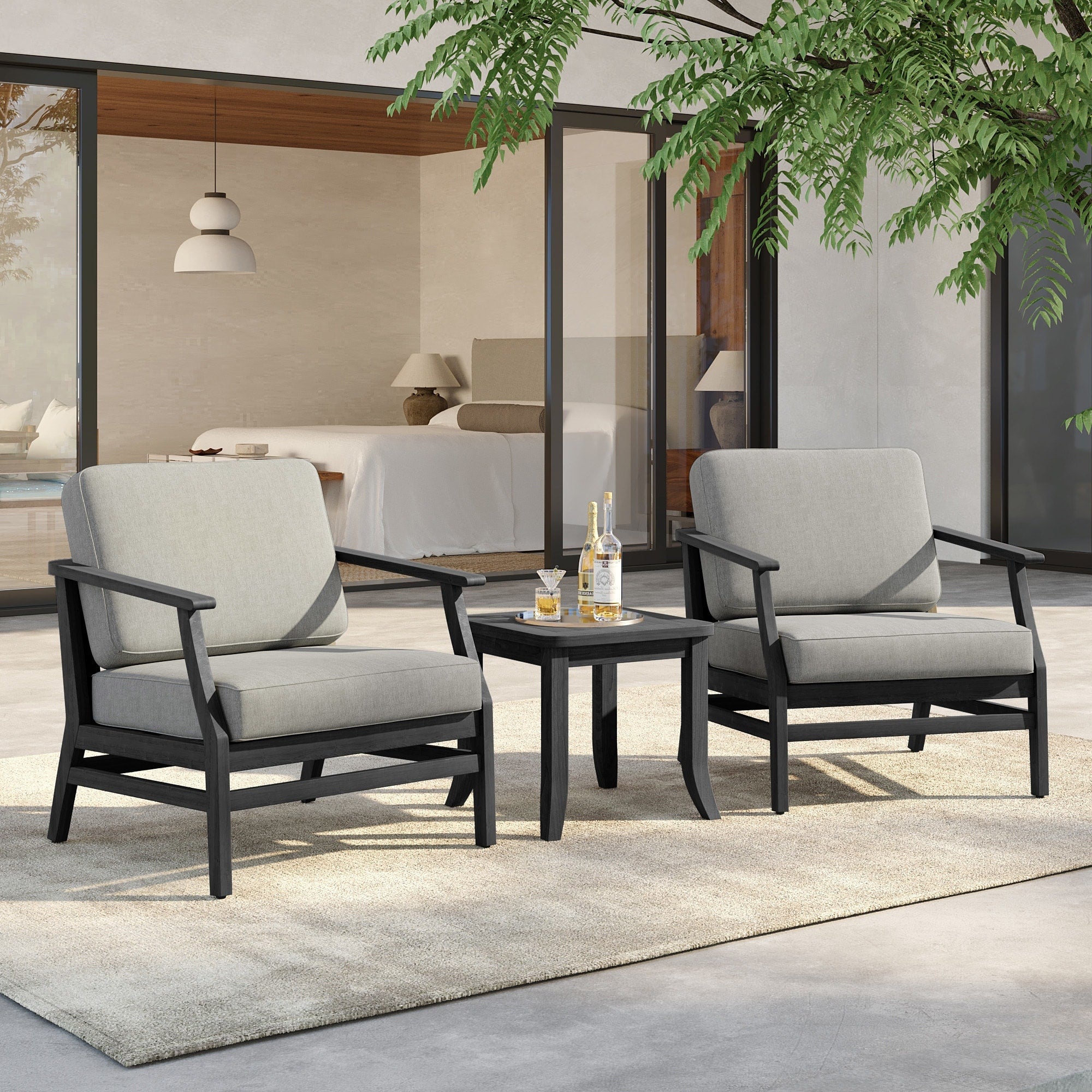3 Set Outdoor Teak Wood Club Chairs With Side Table