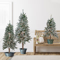 Set Of 3 Pre Lit Flocked Alpine Artificial Christmas Trees 3 4 And 5 Clear Lights 5 Foot