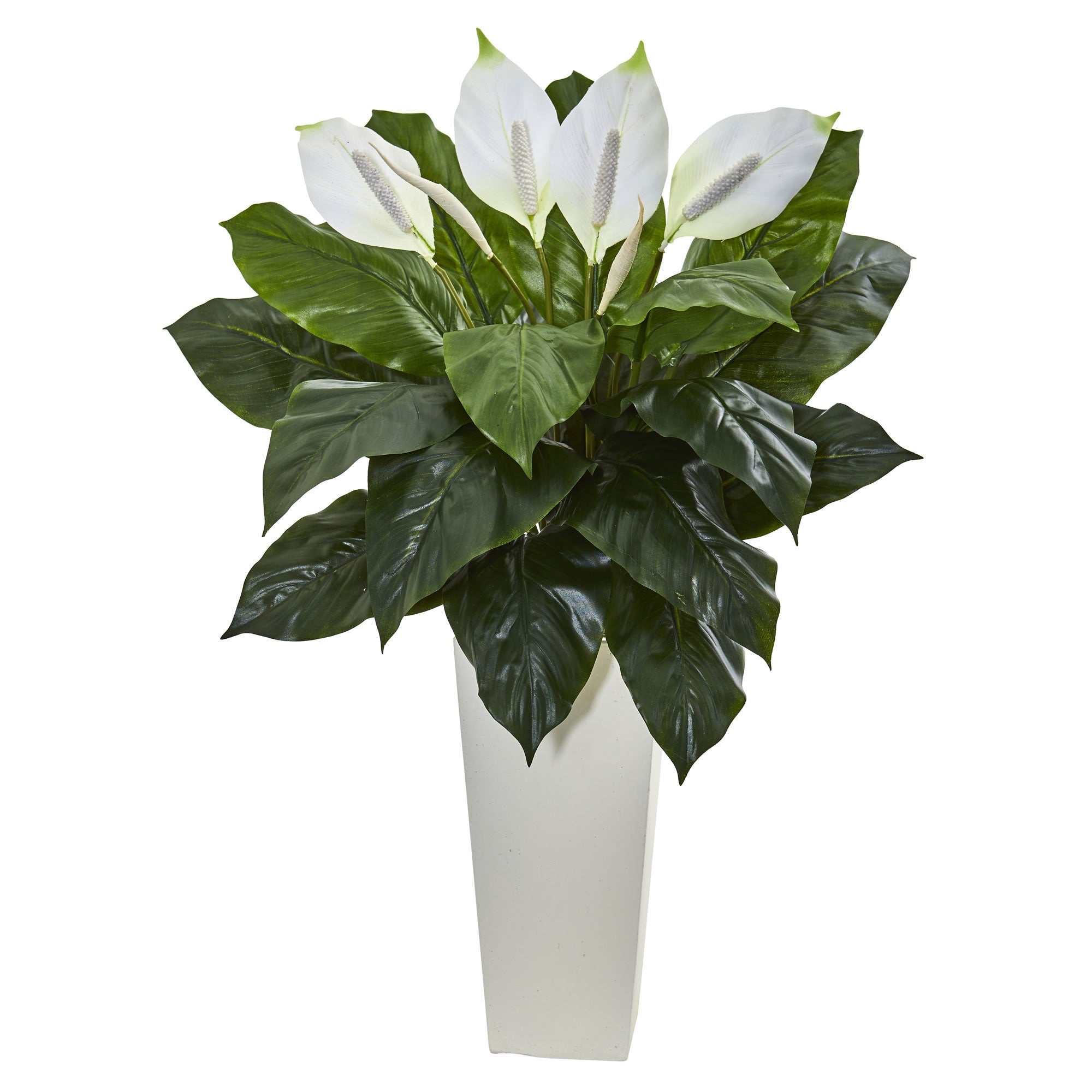 3 Spathifyllum Artificial Plant In White Tower Planter