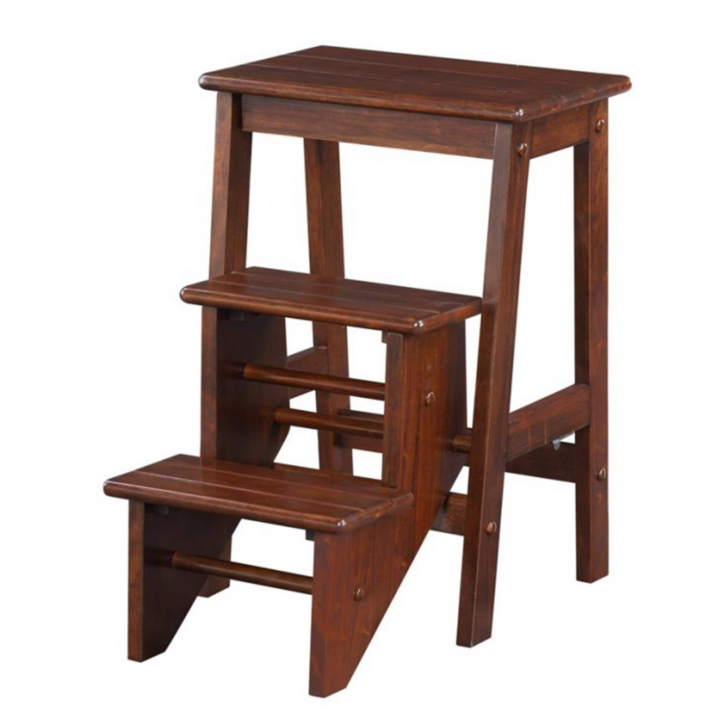 3 Step Wooden Frame Stool With Safety Latch Brown