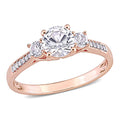 Miadora 10K Rose Gold Created White Sapphire And Diamond 3 Stone Engagement Ring