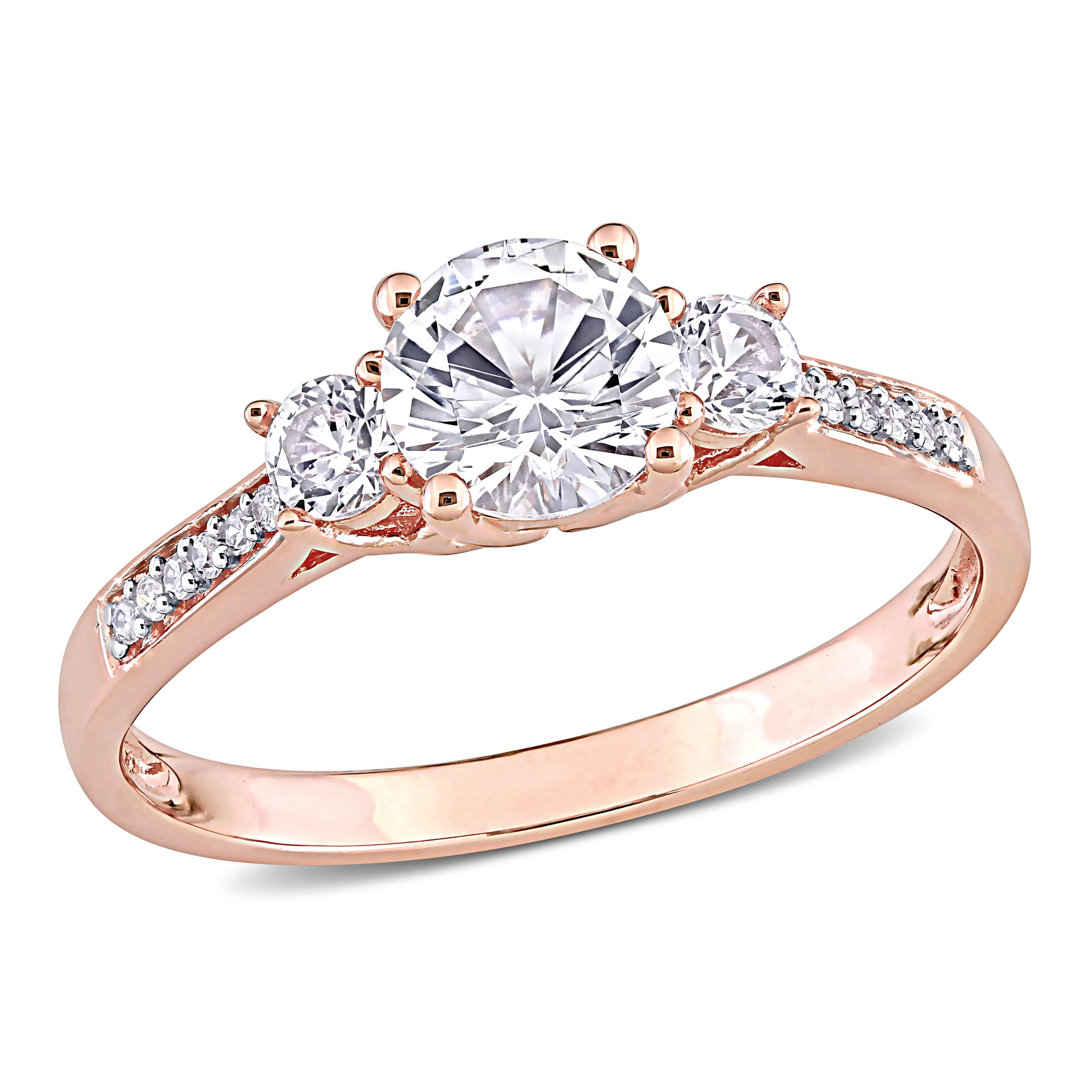 Miadora 10K Rose Gold Created White Sapphire And Diamond 3 Stone Engagement Ring