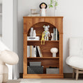 3 Tier Arched Open Bookshelf Traditional Freestanding Bookcase With Decorative Beaded Trim Light Walnut Wood Display Shelf