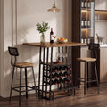 3 Tier Bar Table Bar Height Table With Glass Holder Wine Rack Industrial Counter Height Table With Storage