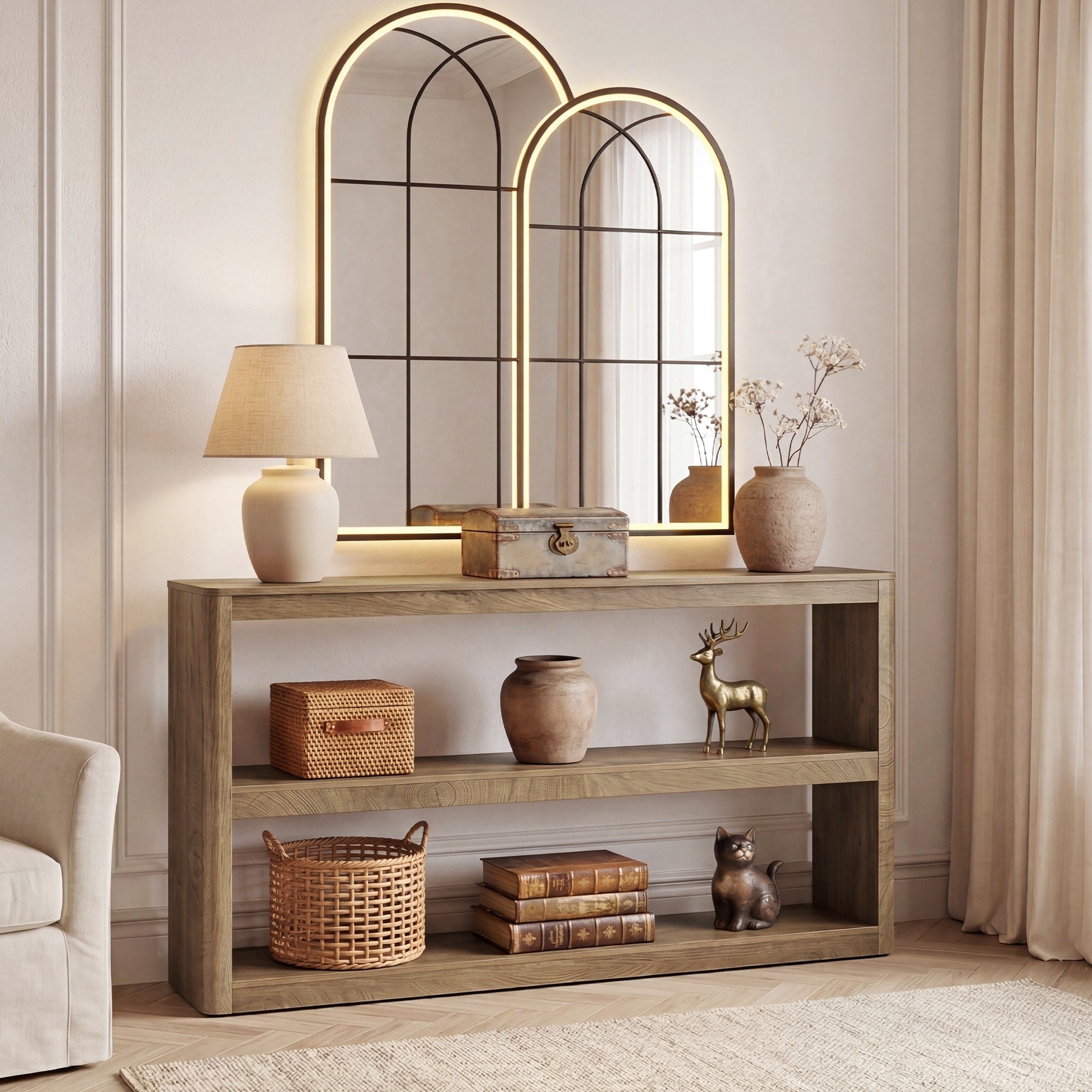 3 Tier Console Table 63 Inch Long Entryway Table With Storage Shelves