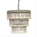 3 Tier Round Metal Chandelier With 3 Lights Hanging Wood Beads