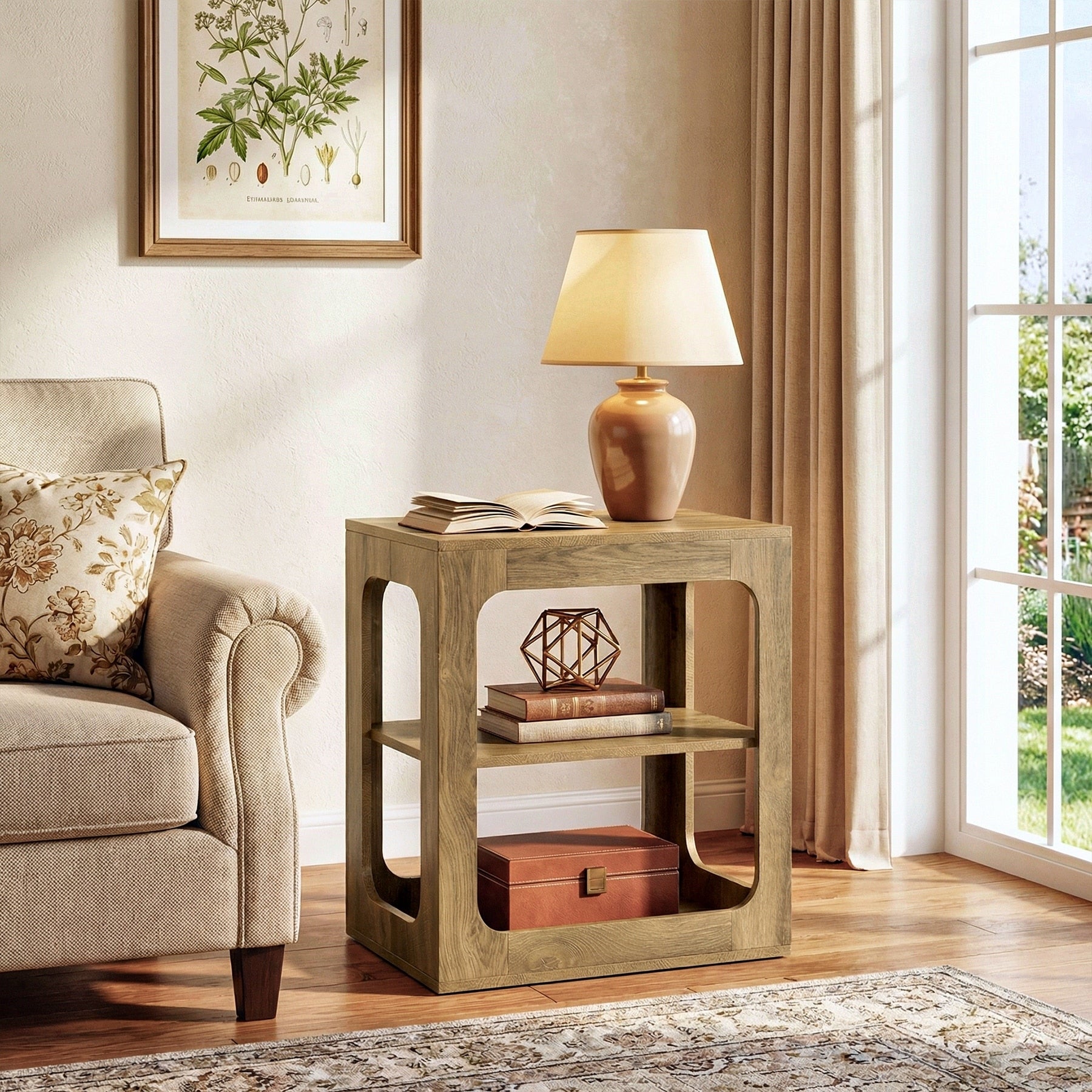 3 Tier End Table With Storage Shelves