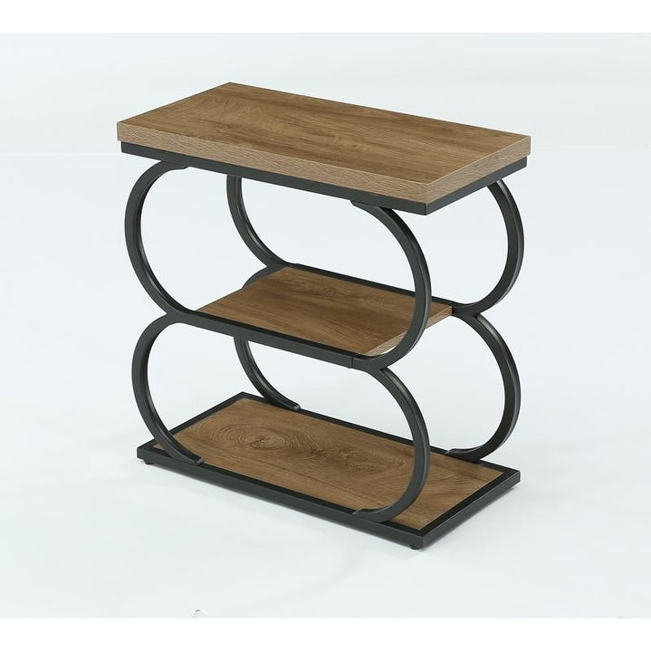 3 Tier Industrial Narrow Side Table With Storage And Geometric Metal Frame