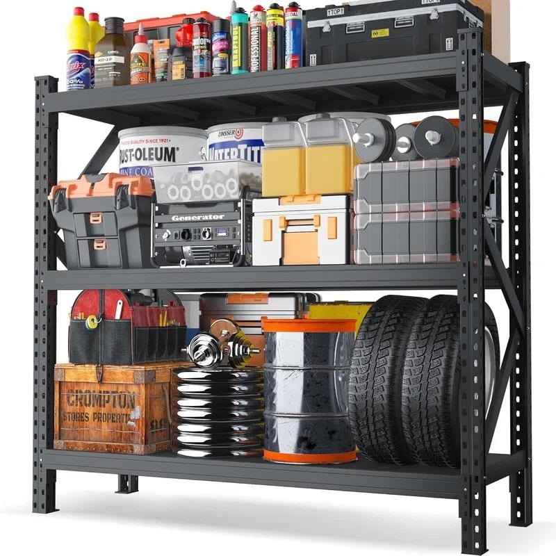 3 Tier Industrial Shelving Rack 63In Heavy Duty Steel Shelving Unit Adjustable Black Requires Assembly