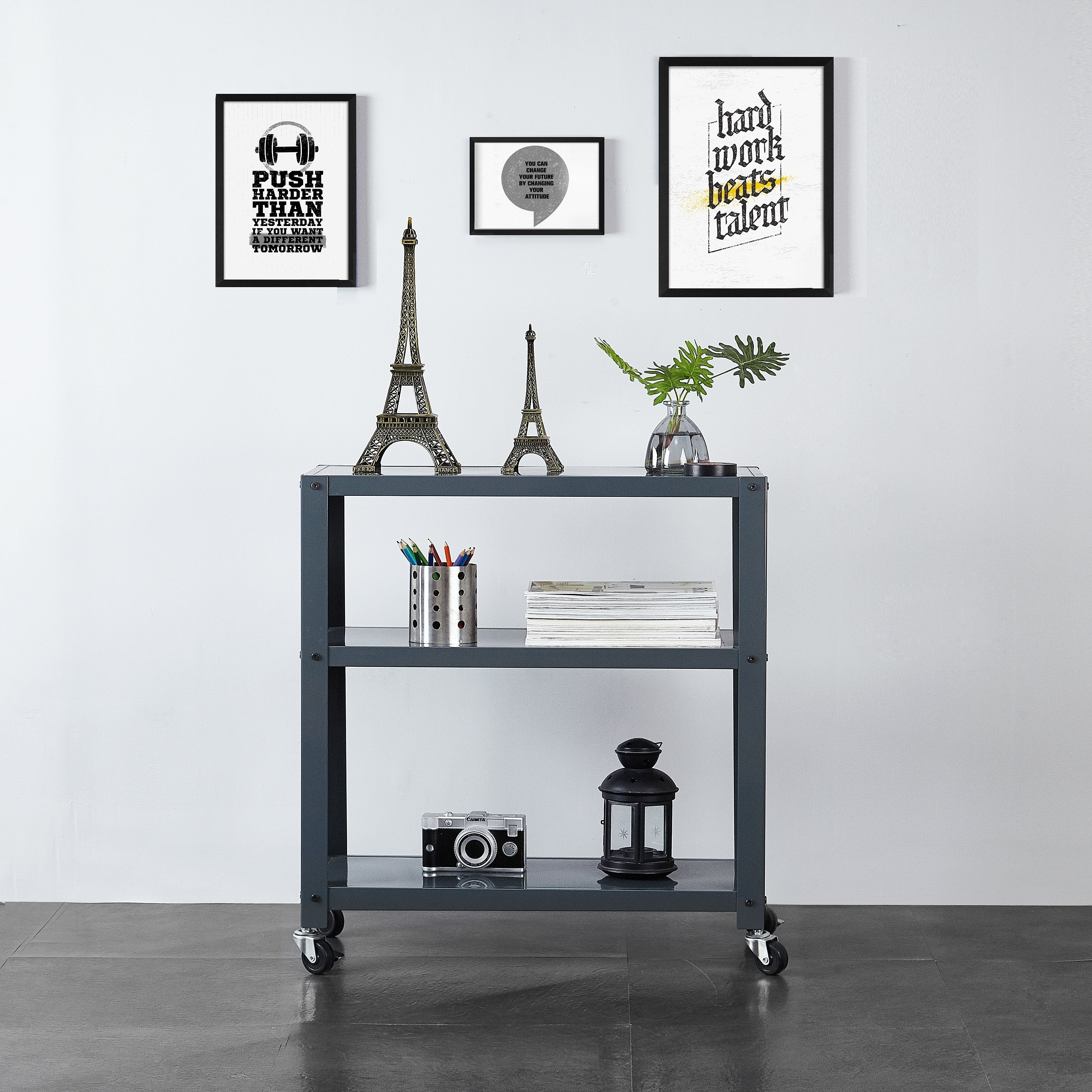 3 Tier Blue Grey White Metal Bookcase