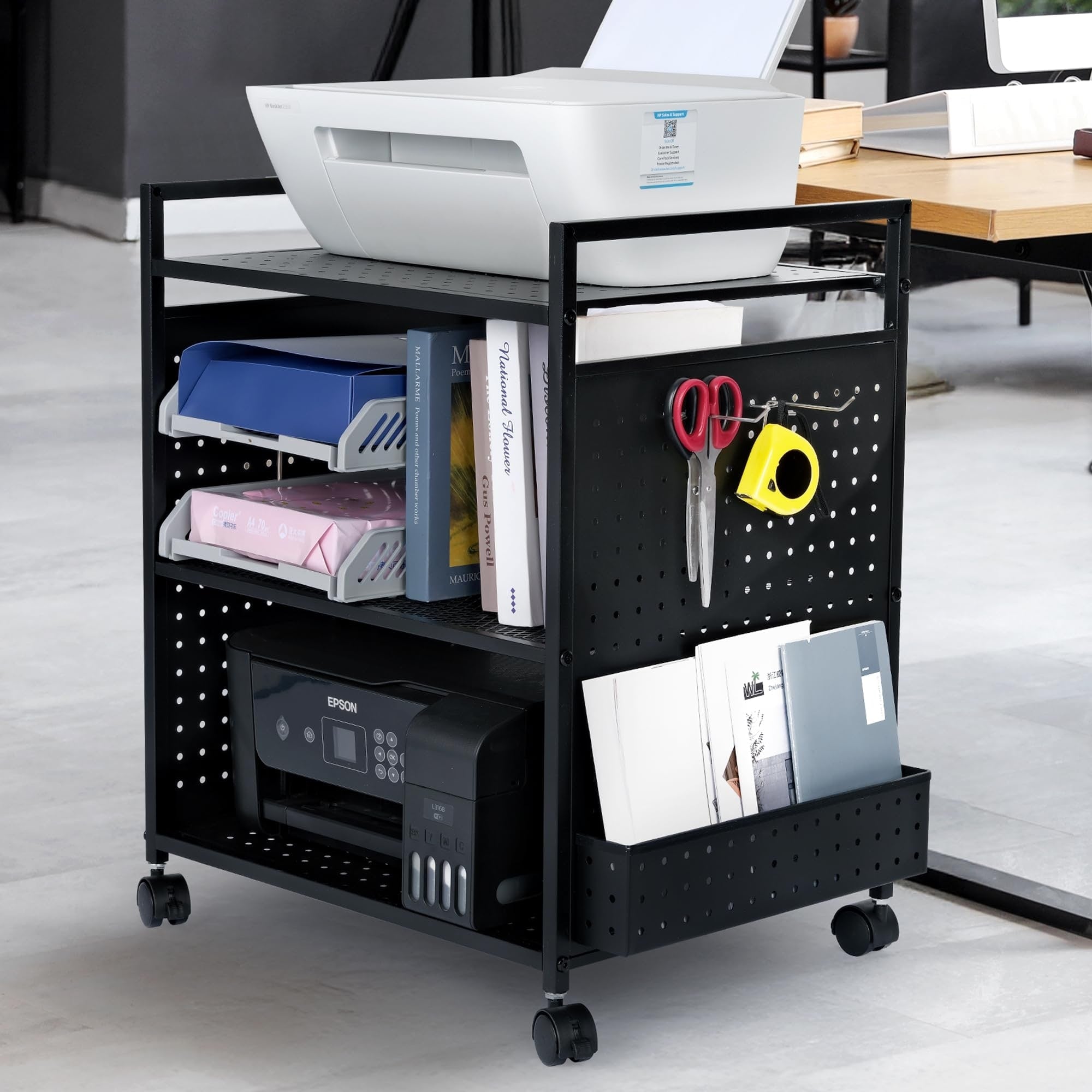 3 Tier Metal Wheeled Office Equipment Printer Cart