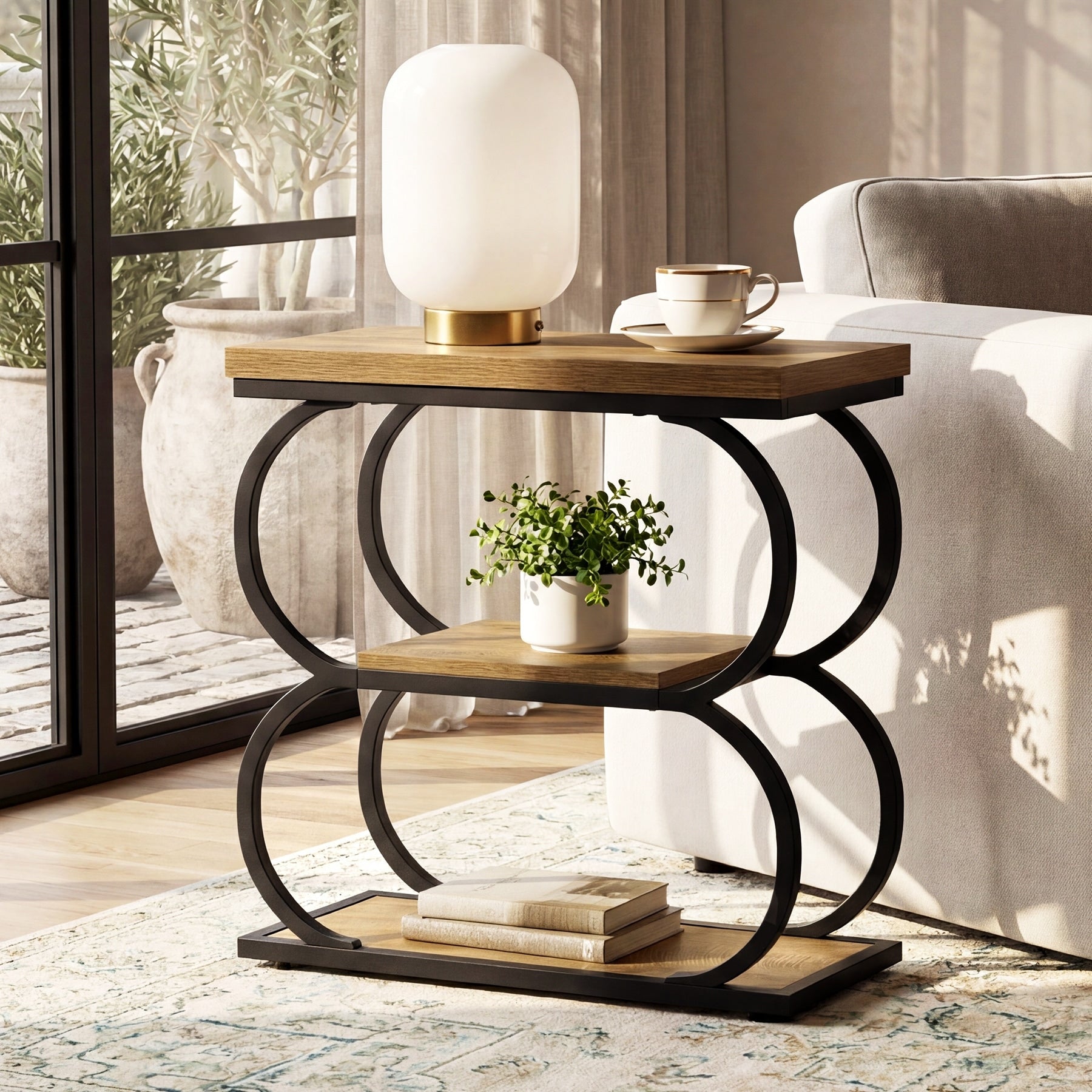 3 Tier Modern Industrial End Table For Living Room Bedroom