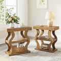 3 Tier Narrow Wooden End Table Nightstand With Open Storage Shelf