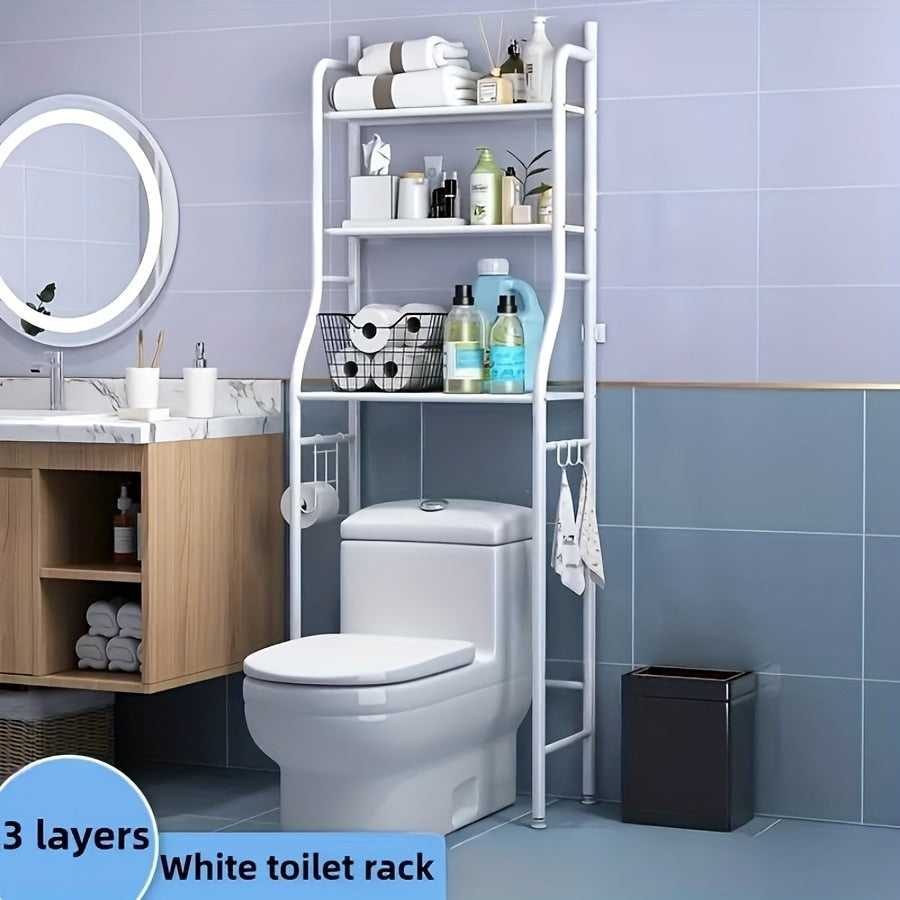 3 Tier Over The Toilet Storage Shelf With Adjustable Foot Pads Anti Tilt Metal Bathroom Organizer With Paper Holder 4 Hooks