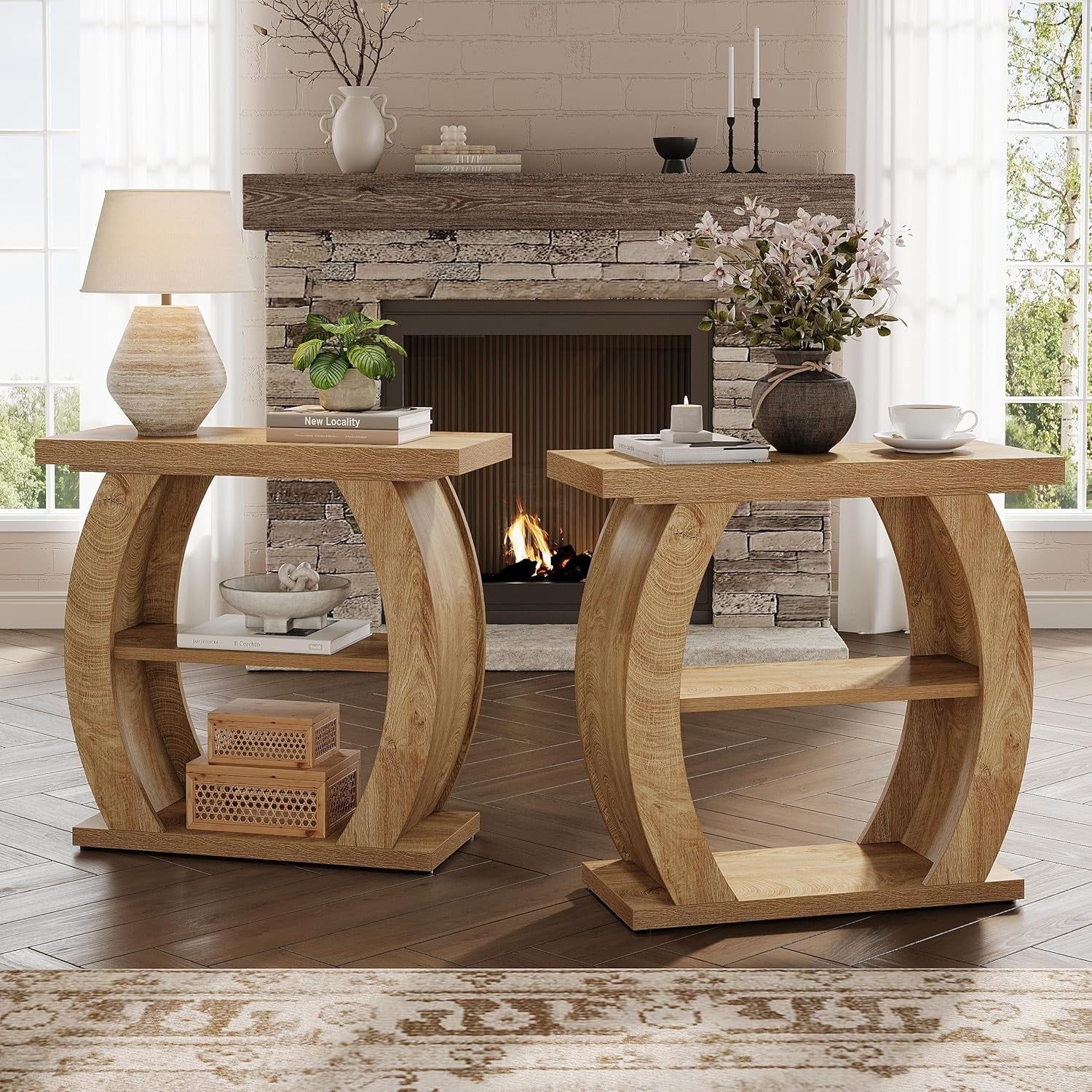 3 Tier Side Table For Living Room Farmhouse Narrow End Table For Small Spaces Living Room Bedroom Natural