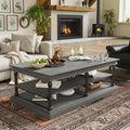 3 Tier Wood Coffee Table With Black Turned Legs Dual Open Shelves By Harper Bright Designs